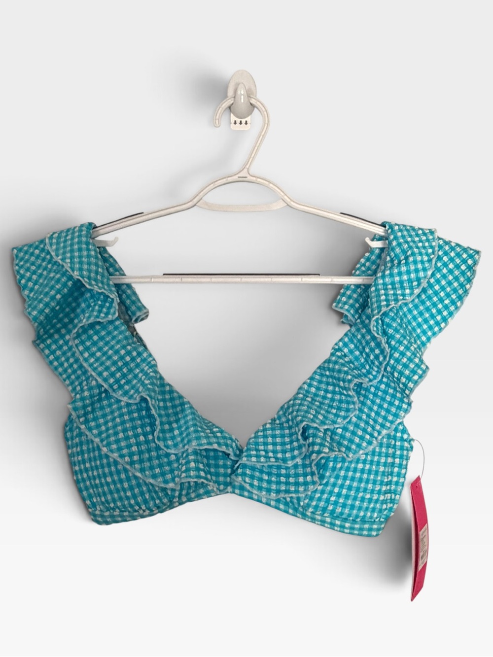 Lilly Pulitzer Aelin Bikini Top Women's 8 Blue Gingham Ruffle Swim Top NWT